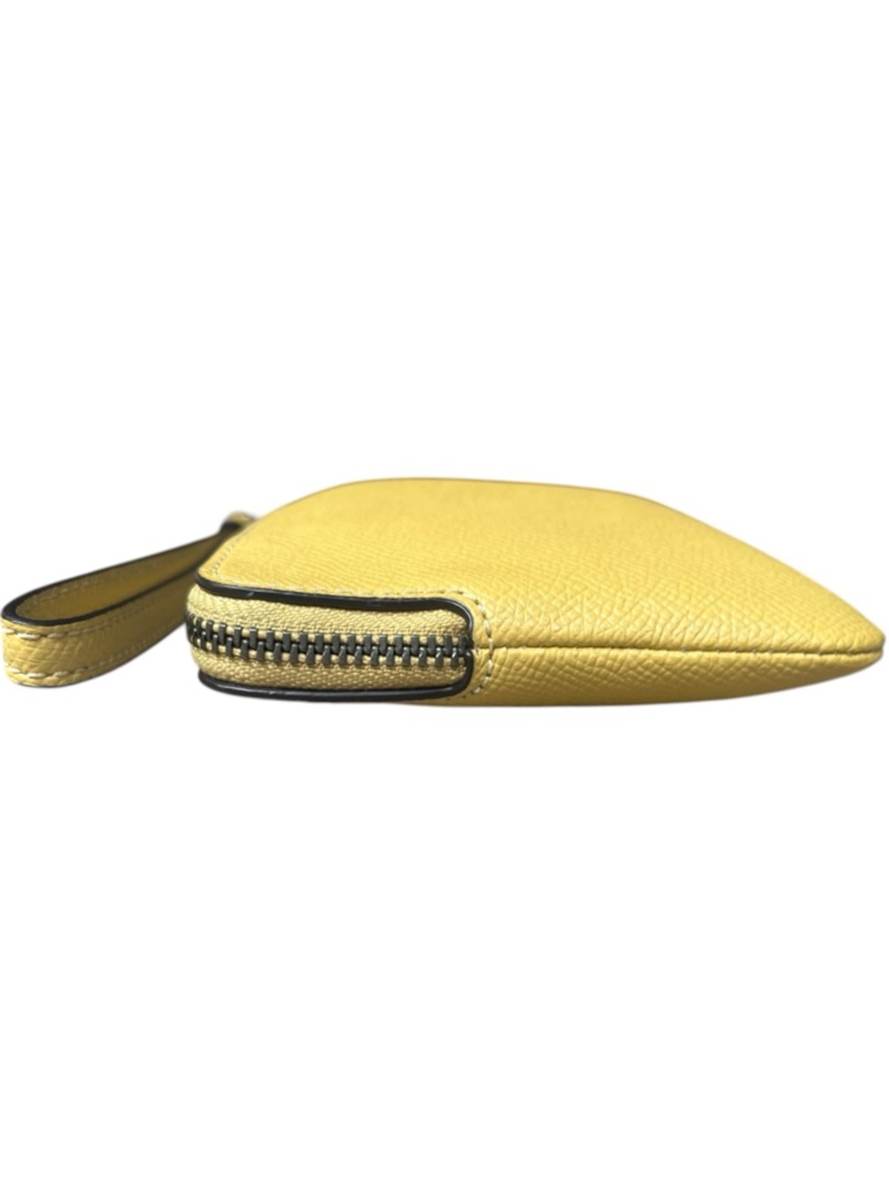 COACH Small Yellow Crossgrain Leather Corner Zip Wristlet Pouch Wallet Purse - Picture 8 of 13